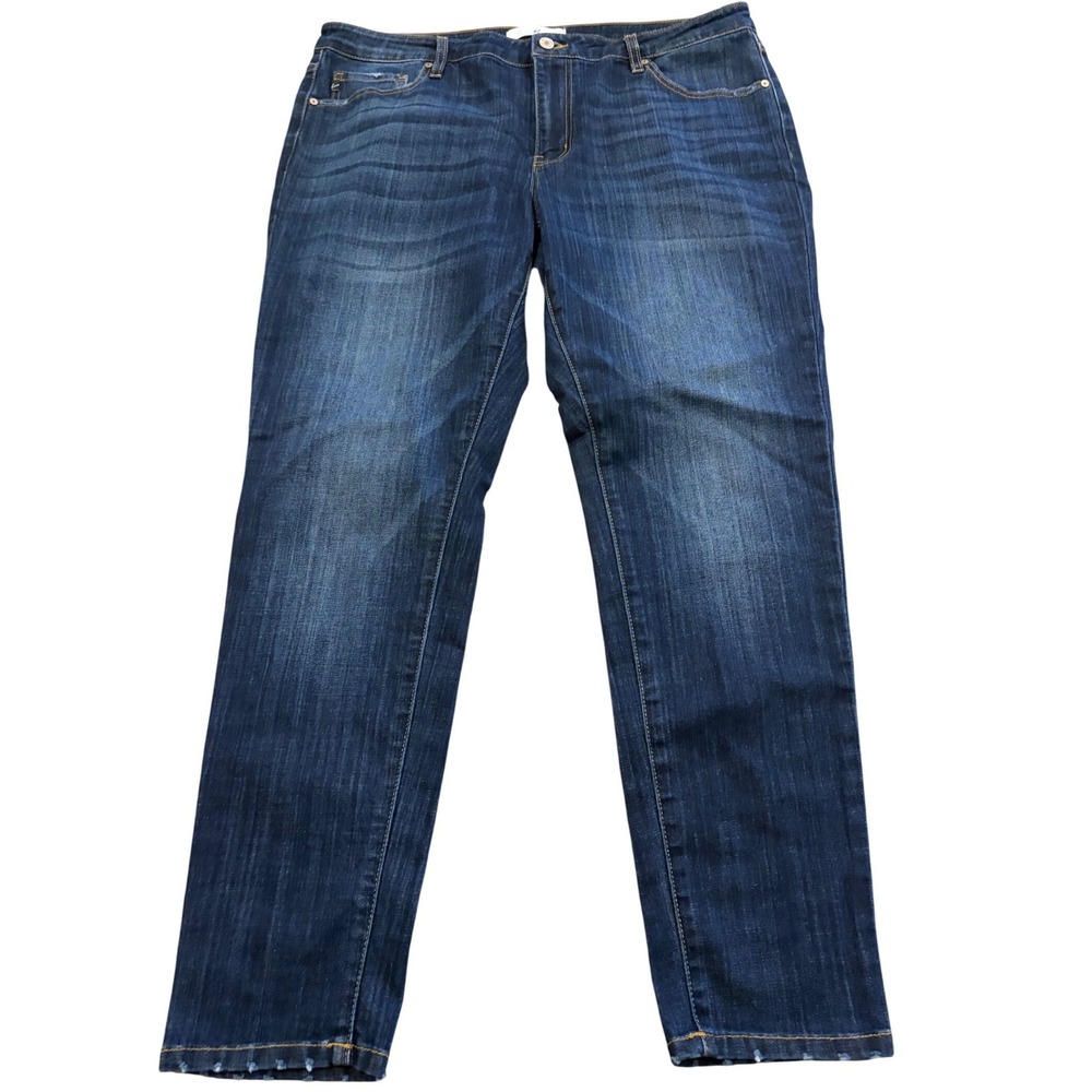 KanCan Women's 2XL Dark Wash Slim Straight Jeans Stretch Distressed Hem